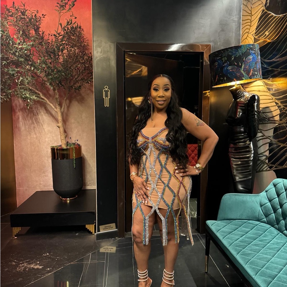 AREA Beaded Dress with Strappy Heels